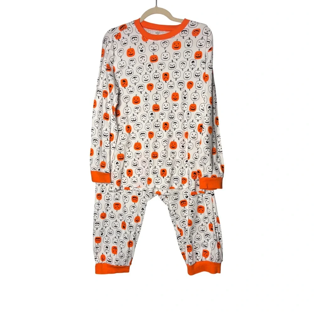 Carter's Adult Pajama Set XL White Orange Pumpkin Jack-o-lantern Halloween